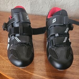 Peloton Black and Red Athletic Cycling Shoes with Velcro Straps
